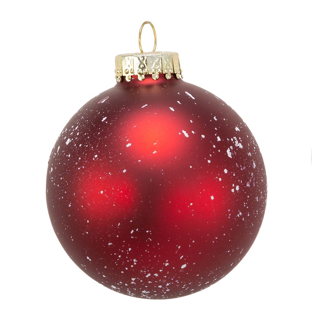 Kurt Adler 80MM Glass Red With Pinecone Design Ball Ornaments, 6 Piece Box Set